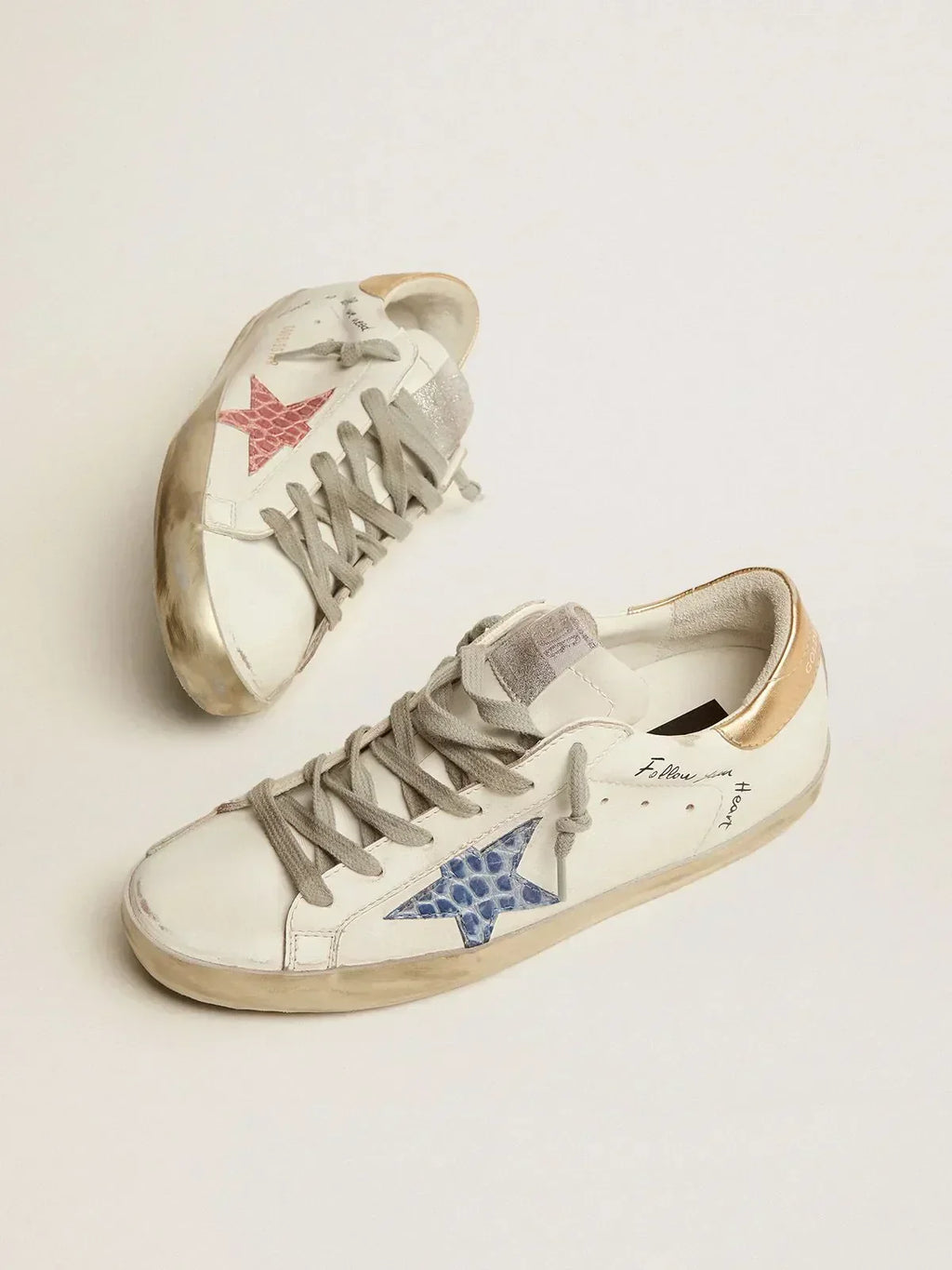 Super-Star sneakers with handwritten lettering and crocodile-print leather stars