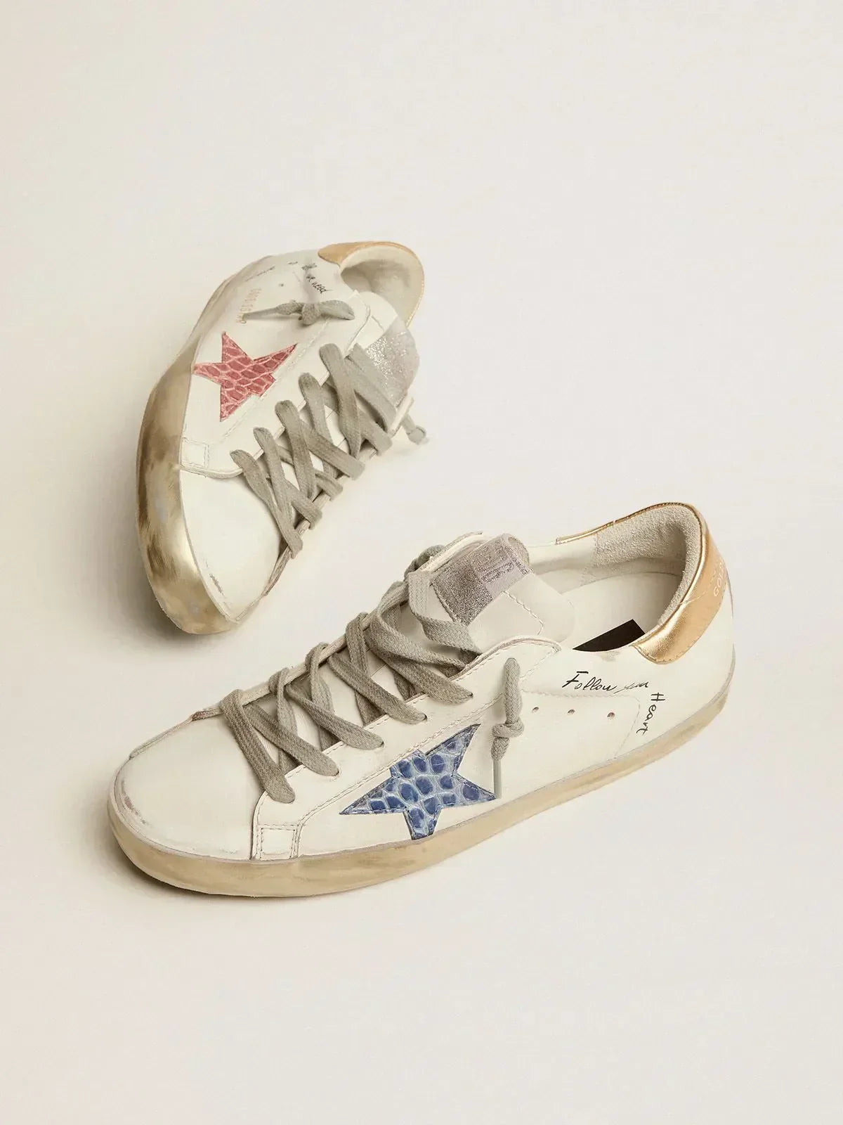 Super-Star sneakers with handwritten lettering and crocodile-print leather stars