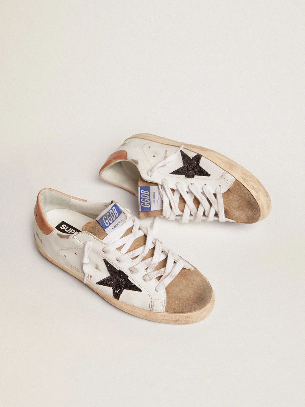 Super-Star sneakers with black glitter star and old-rose leather heel tab