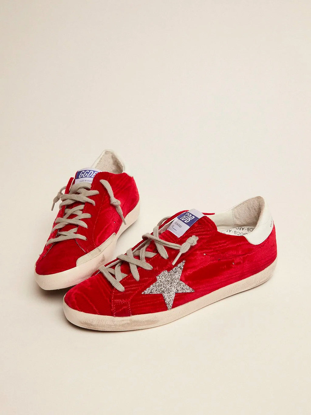 Super-Star LTD sneakers in red moir¨¦ velvet with Swarovski crystal star