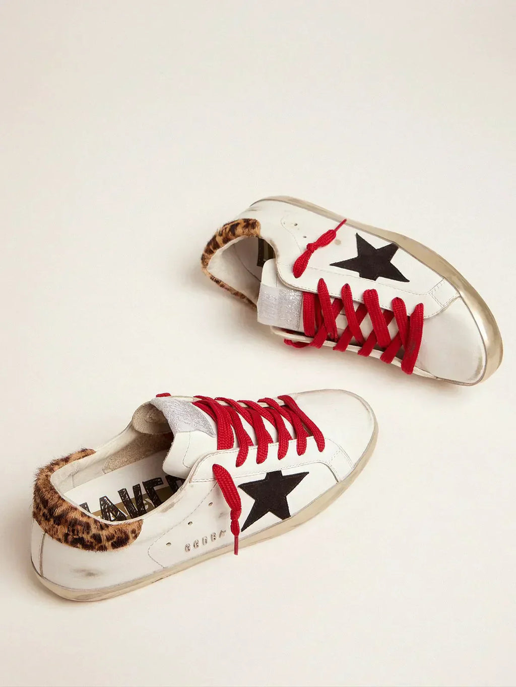 Super-Star sneakers with leopard-print heel tab and red laces