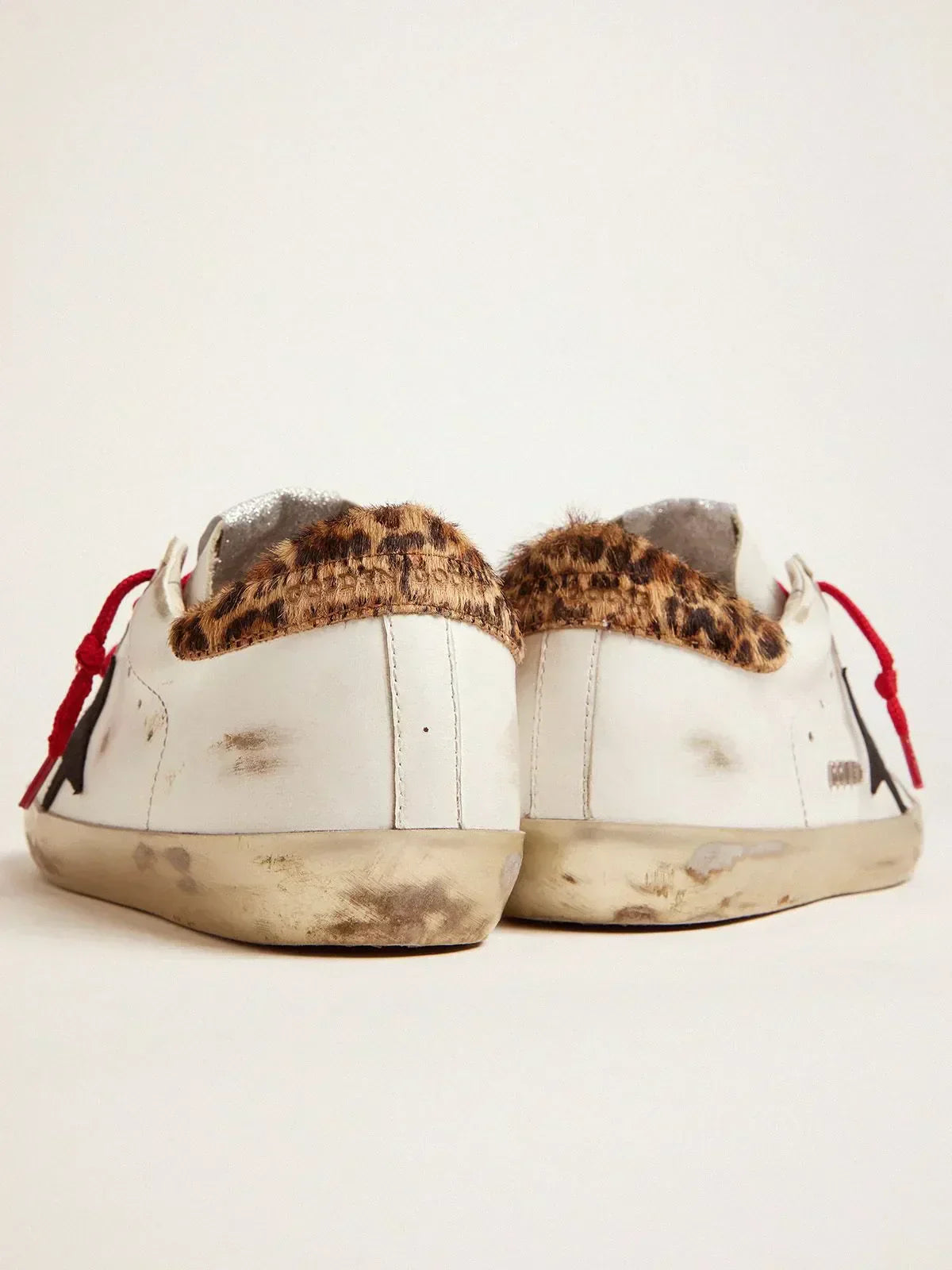 Super-Star sneakers with leopard-print heel tab and red laces