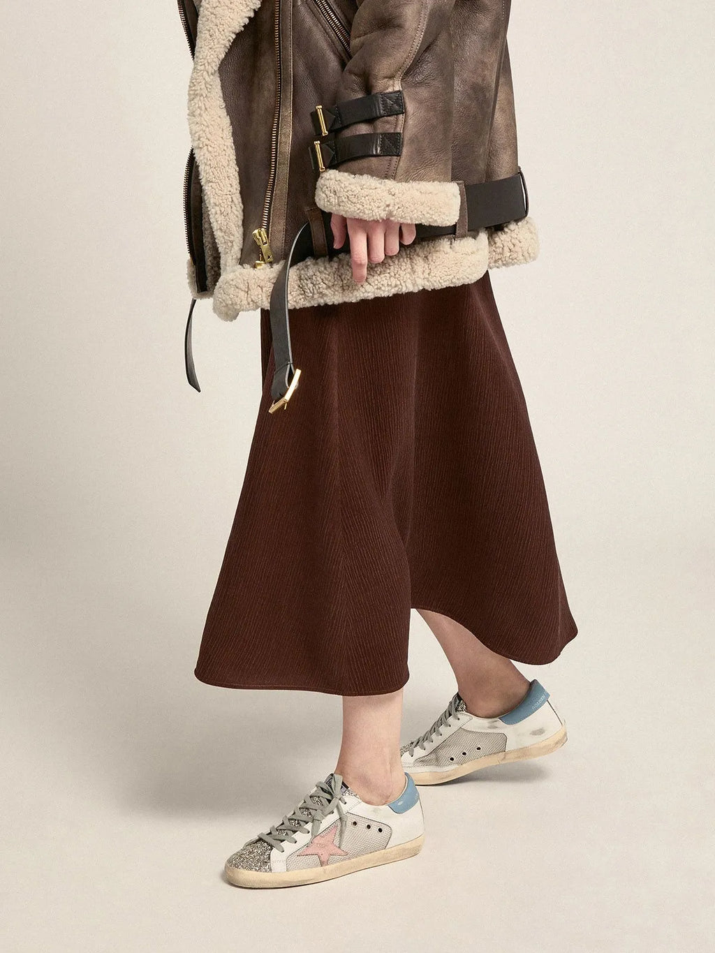 Super-Star LTD sneakers in white leather with mesh insert and silver glitter tongue