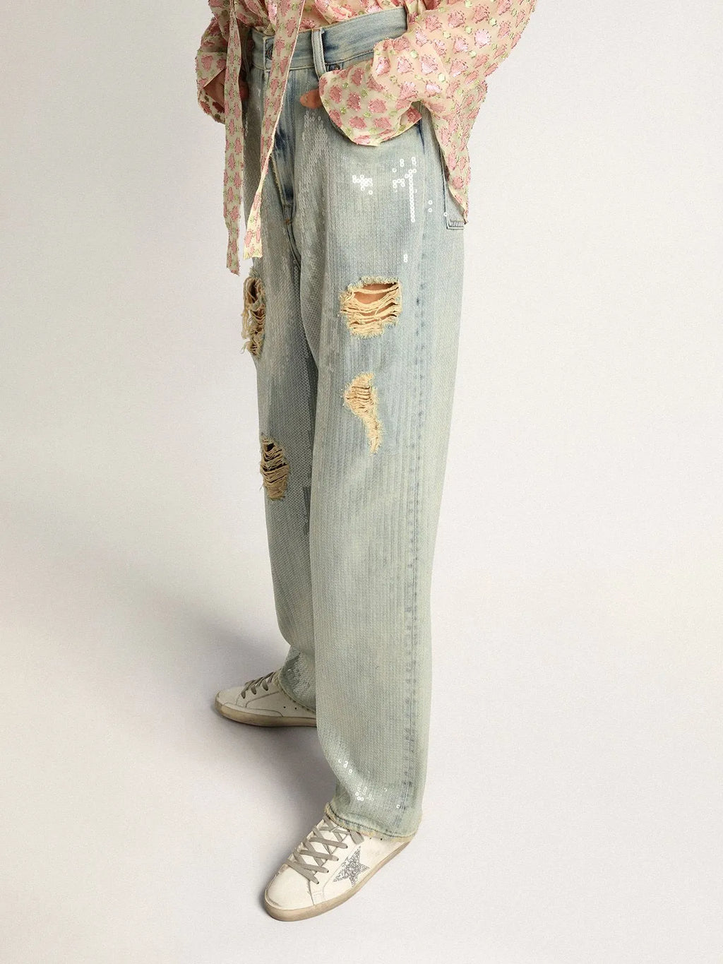 Super-Star sneakers with shearling lining. silver glitter star and lizard-print dove-gray leather heel tab