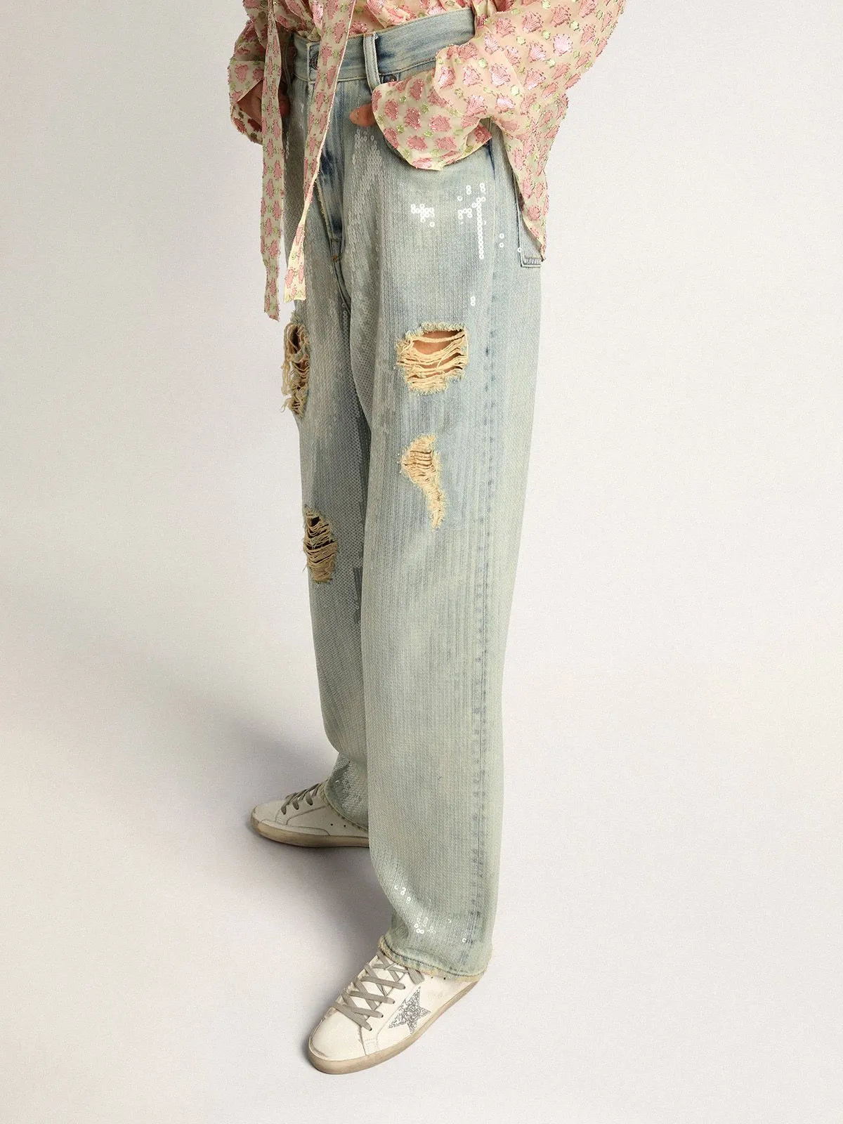 Super-Star sneakers with shearling lining. silver glitter star and lizard-print dove-gray leather heel tab