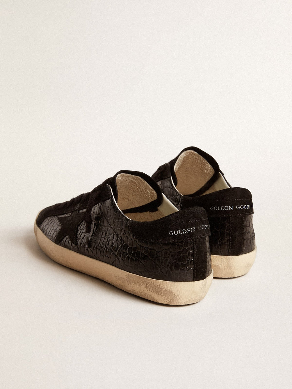 Super-Star LTD in crocodile-print leather with black suede inserts