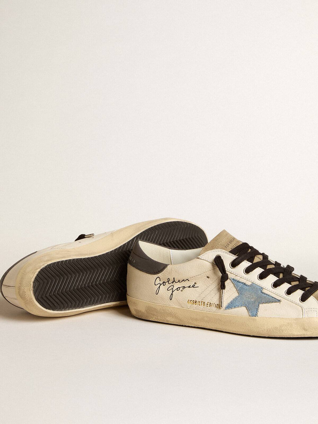 Men's Super-Star LTD in nappa with denim star and gray leather heel tab