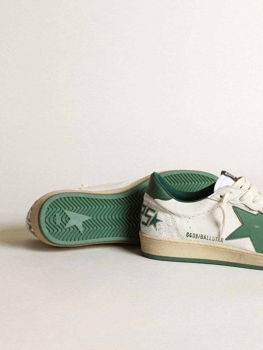 Men's Ball Star in white nappa leather with green leather star and heel tab