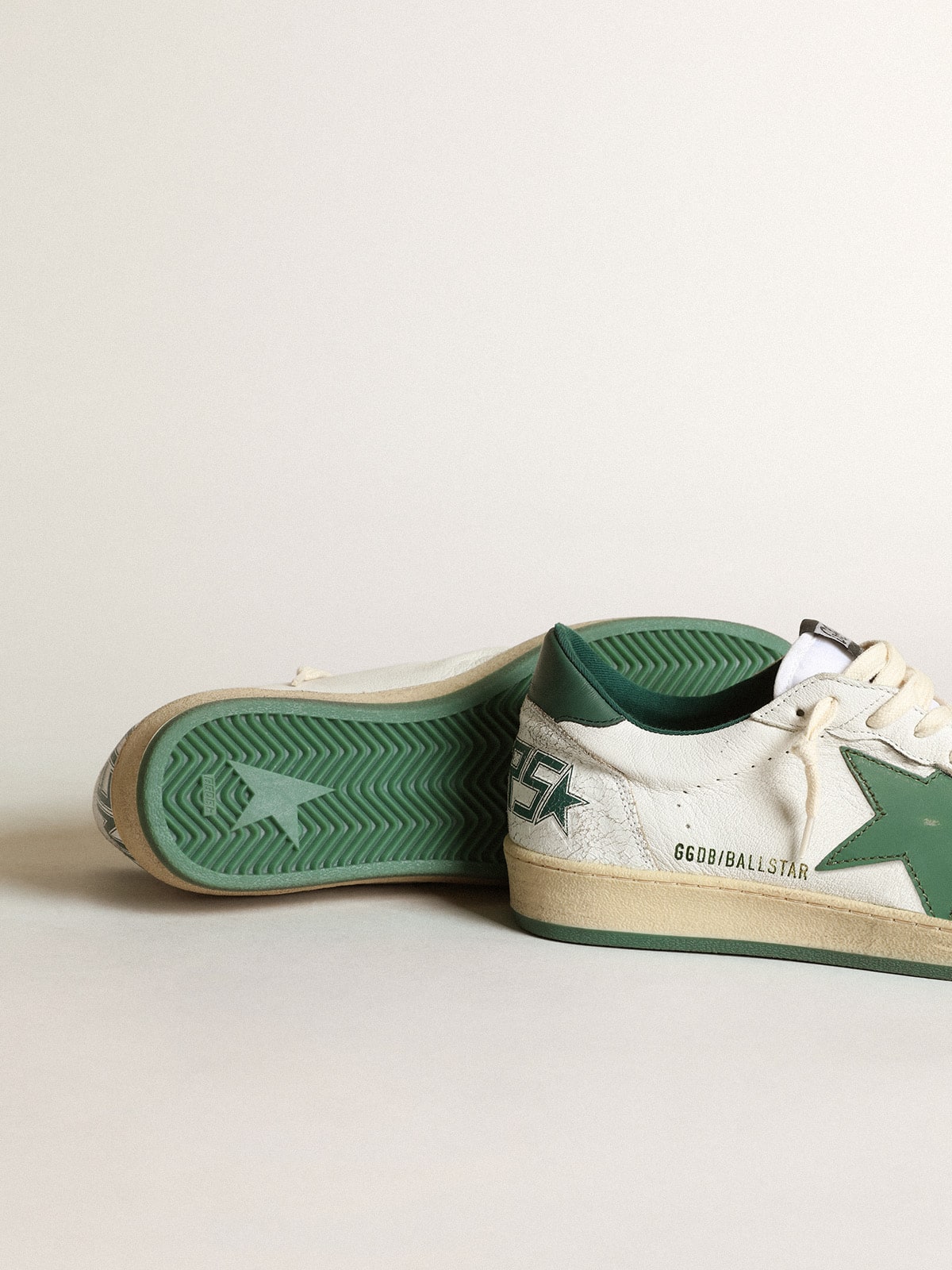 Men's Ball Star in white nappa leather with green leather star and heel tab
