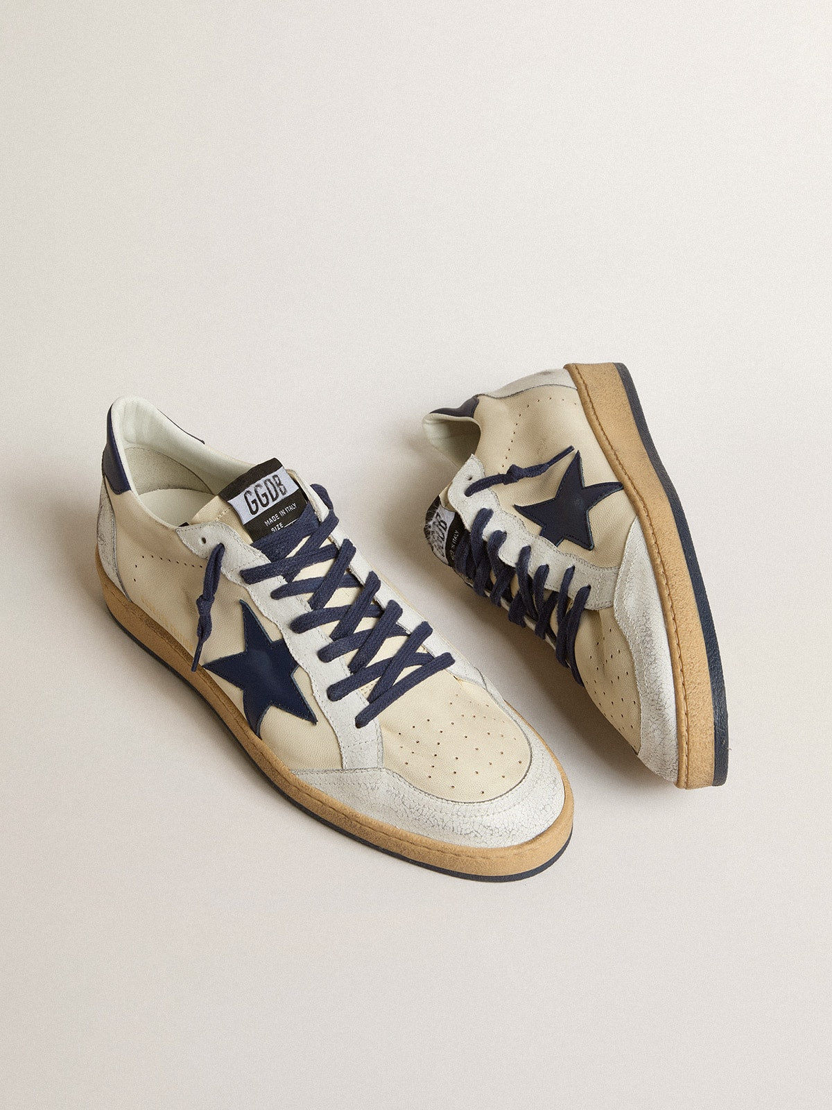 Men's Ball Star LTD in cream nappa with blue leather star and heel tab