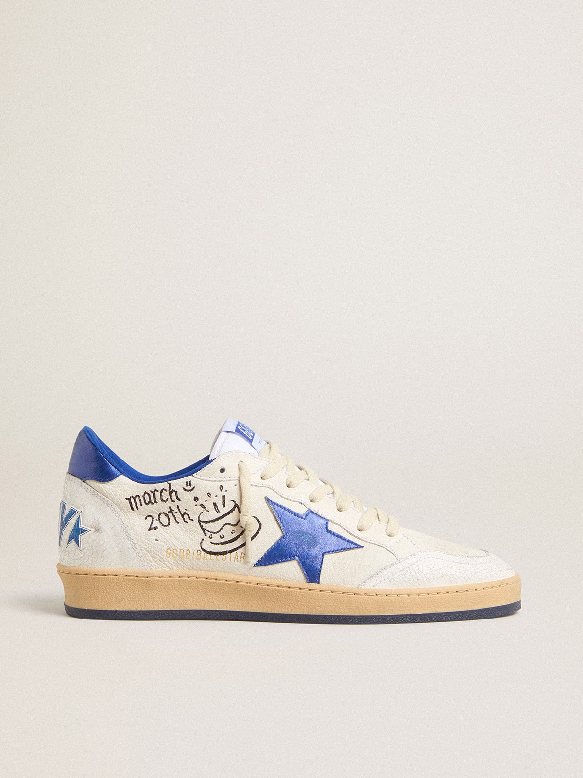 Men's Ball Star Wishes in white nappa leather with a bright blue star and heel tab