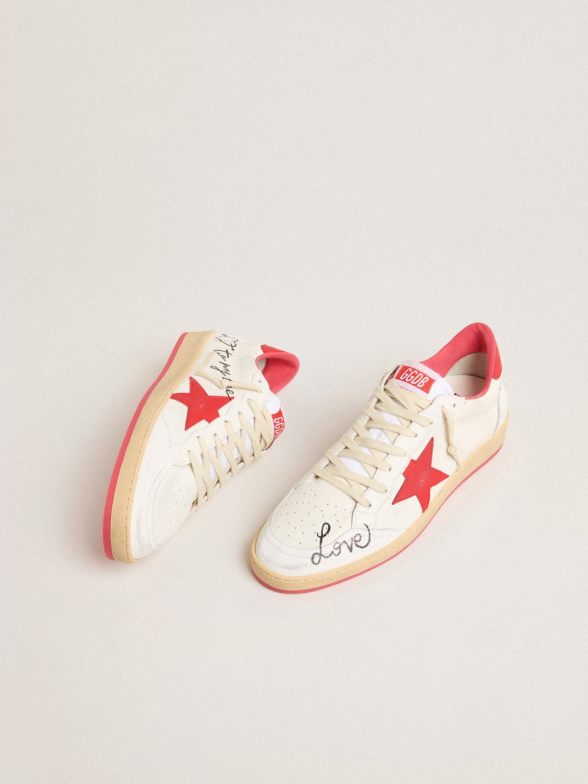 Men’s Ball Star Wishes in white leather with a red star and heel tab