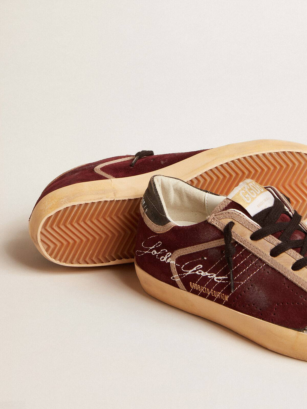 Men’s Super-Star Penstar LAB in burgundy suede with perforated star