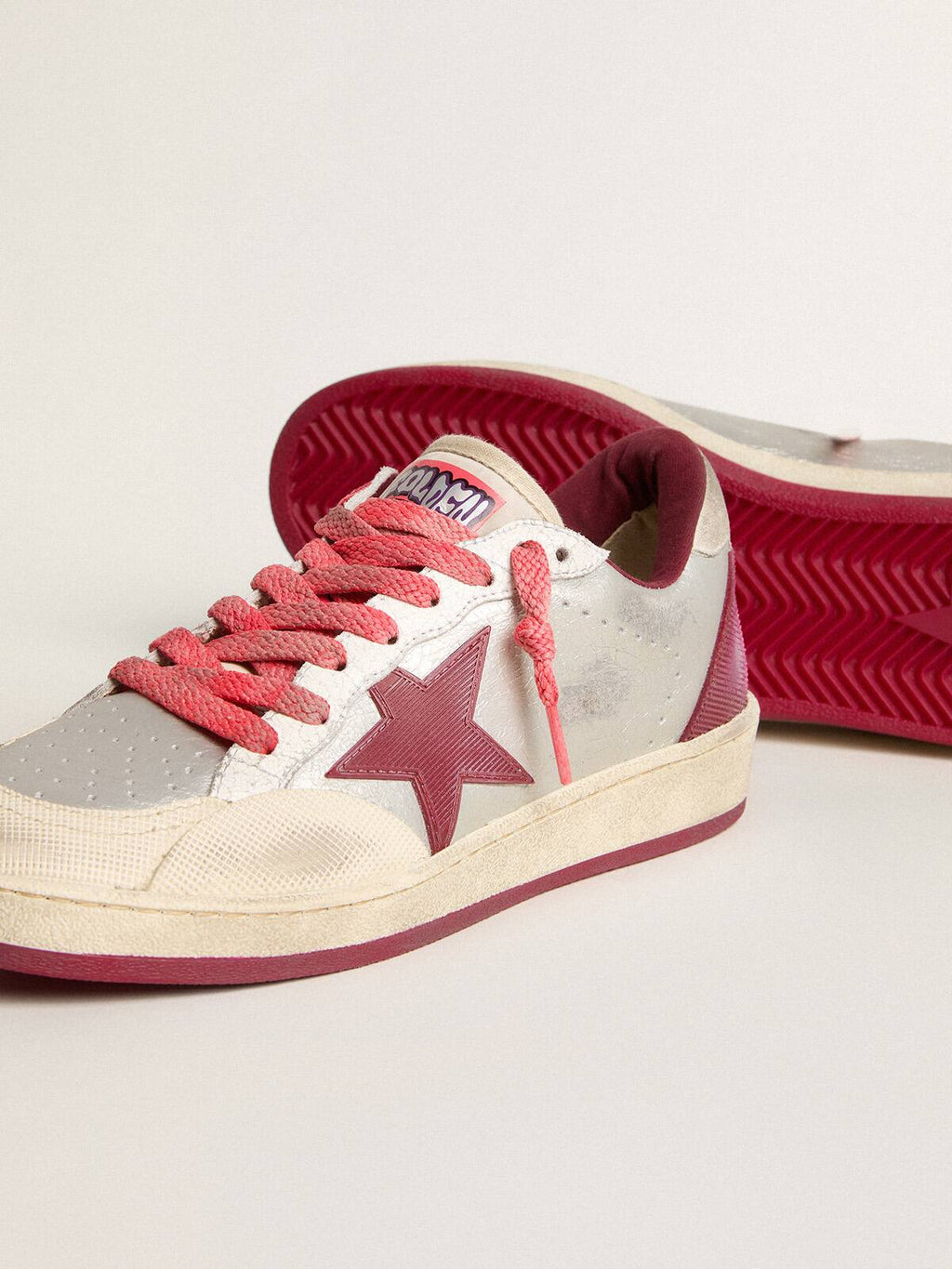 Men’s Ball Star Pro in silver crackle leather with burgundy star