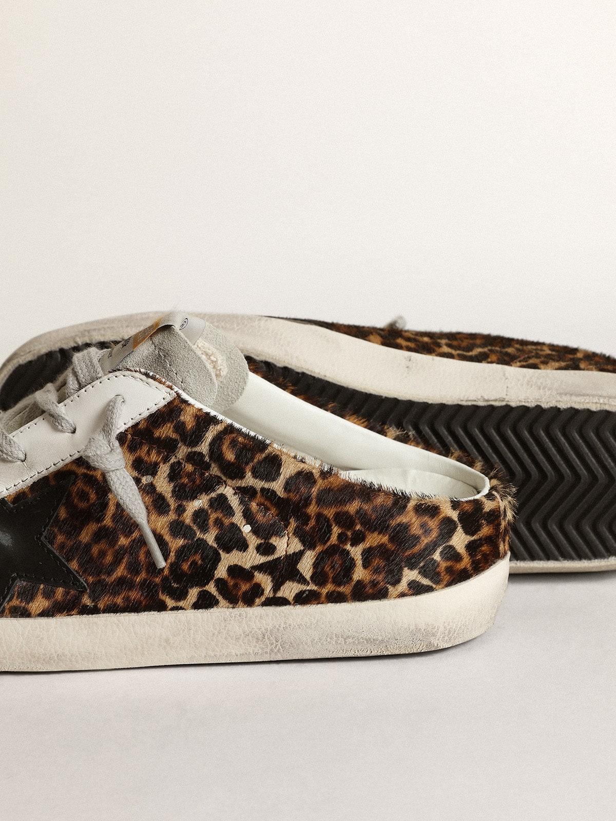 Women's Super-Star Sabot in leopard print pony skin with black star