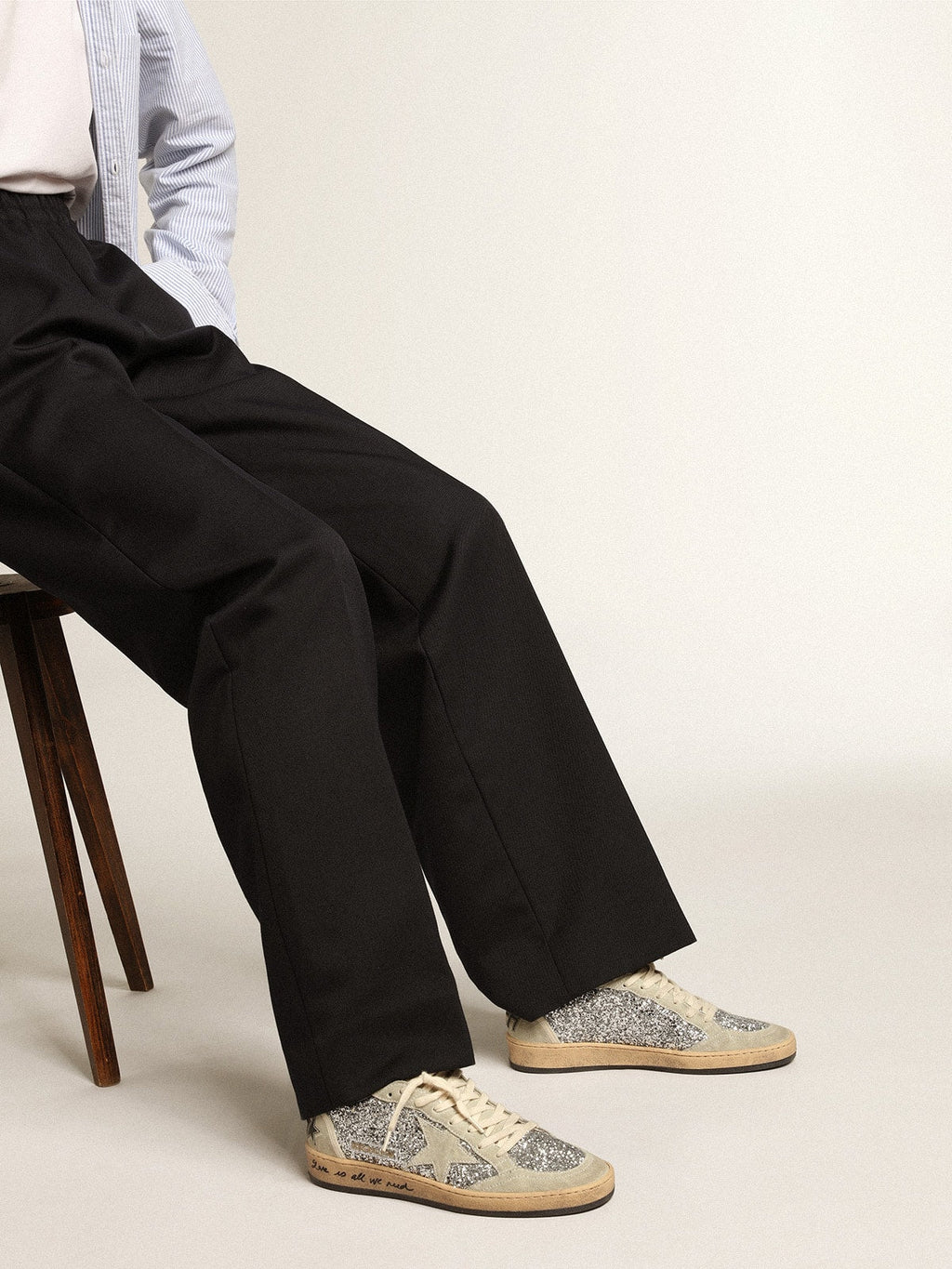 Women’s Ball Star in silver glitter with ice-gray suede inserts