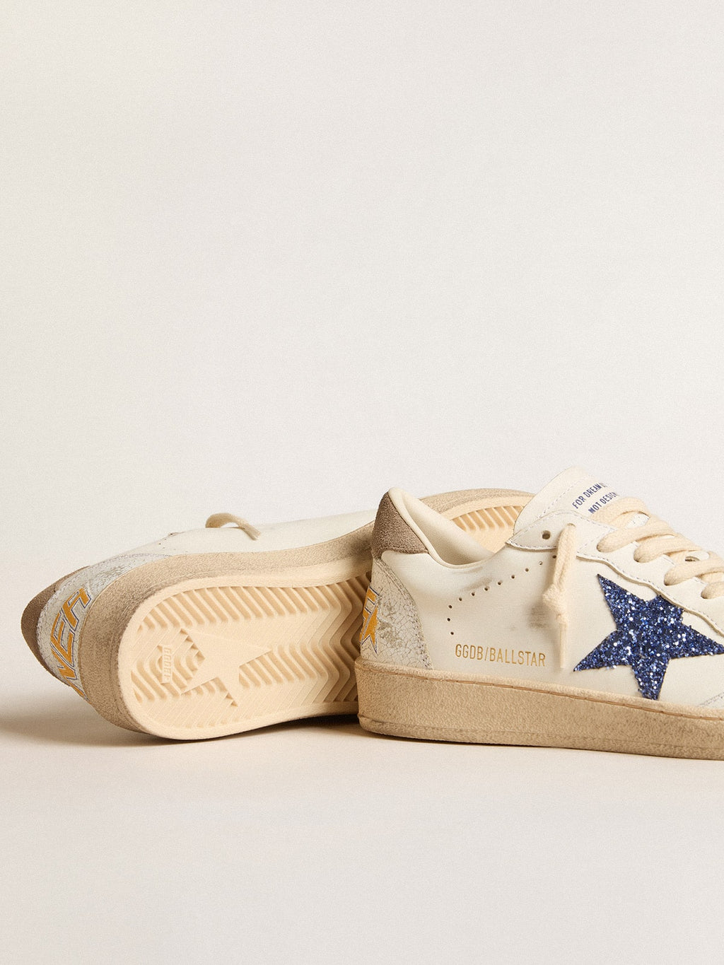 Ball Star with blue glitter star and dove-gray suede heel tab