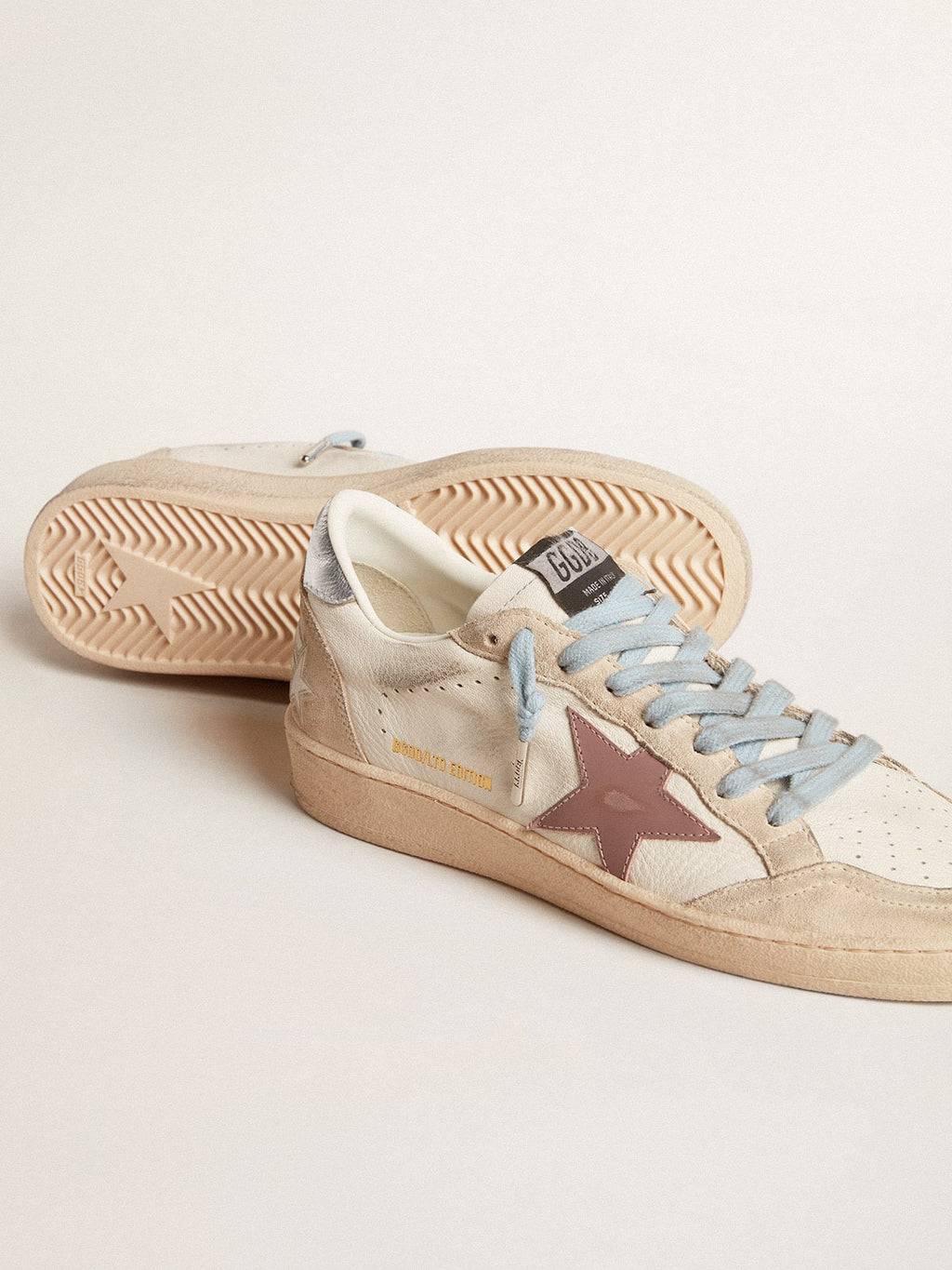 Women's Ball Star LTD in white nappa and pearl suede with mauve leather star