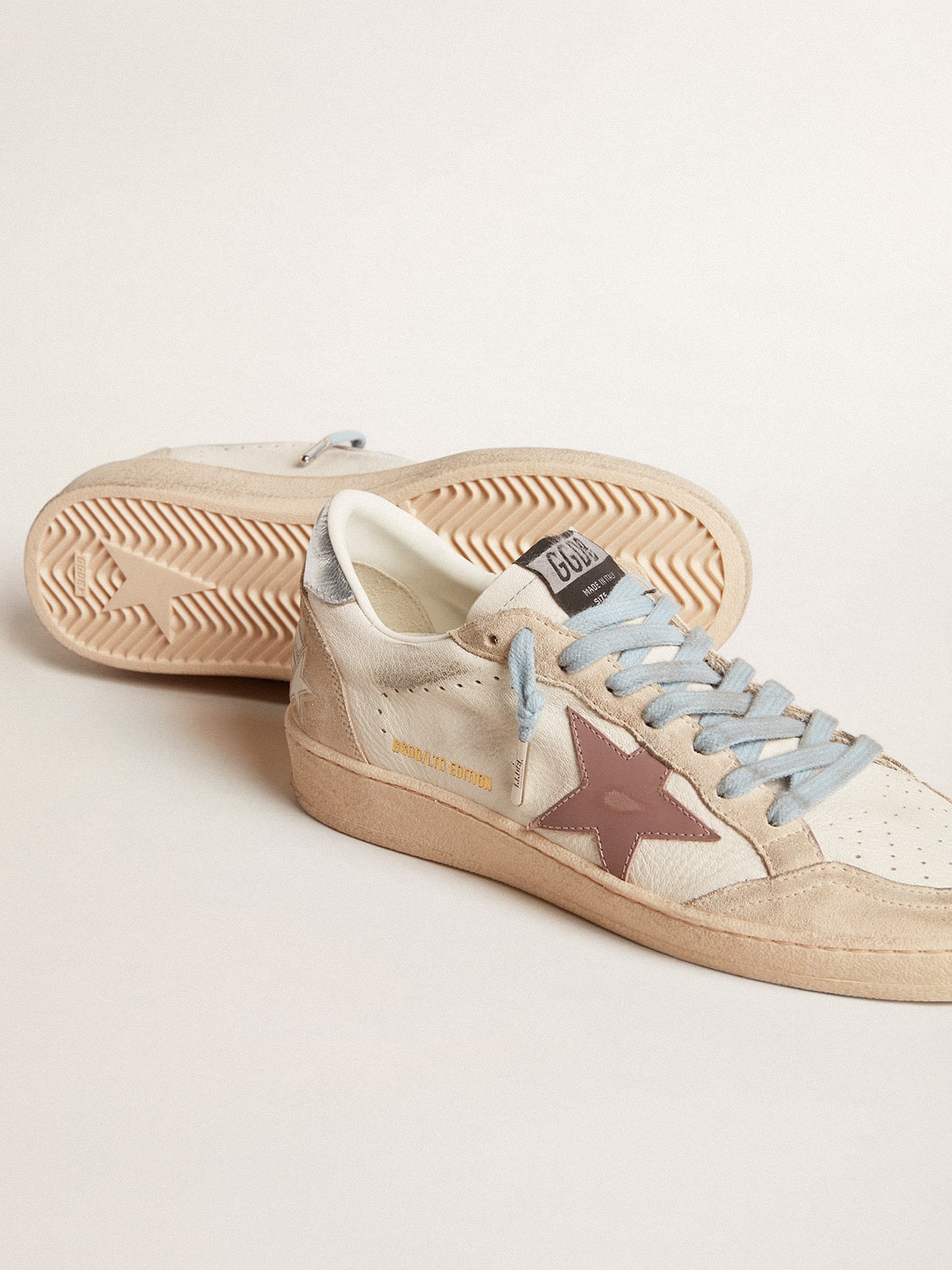 Women's Ball Star LTD in white nappa and pearl suede with mauve leather star