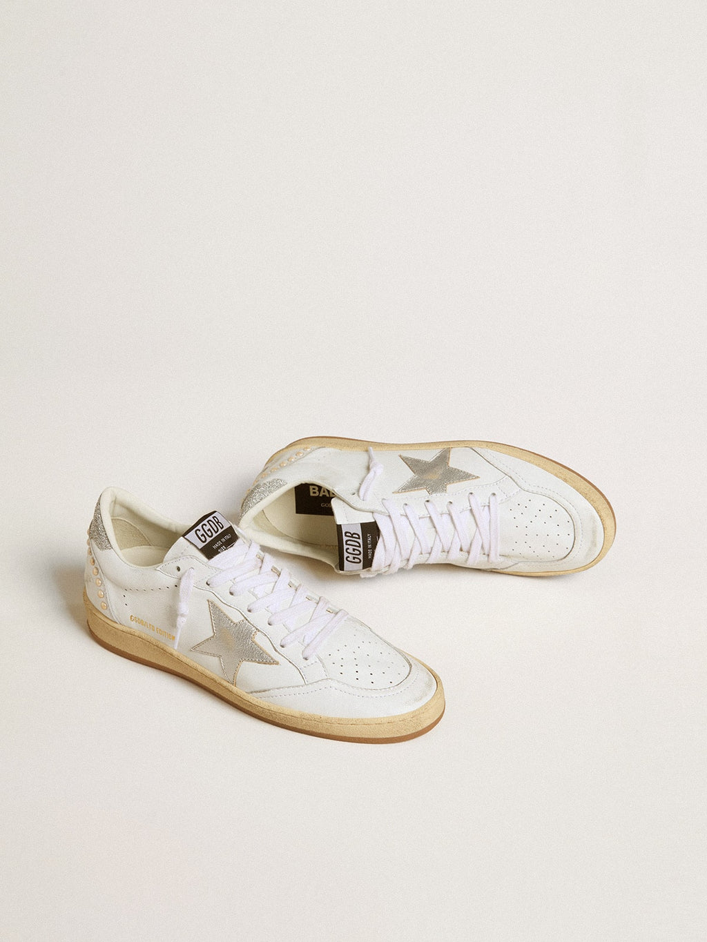 Women's white Ball Star with a silver star and Swarovski crystal heel tab with pearls