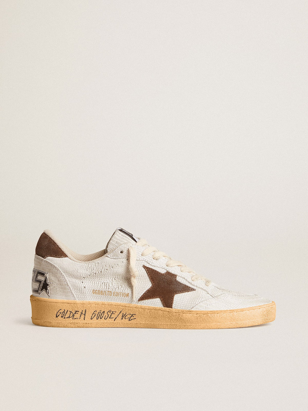 Women's Ball Star in white nubuck leather with brown suede star and heel tab