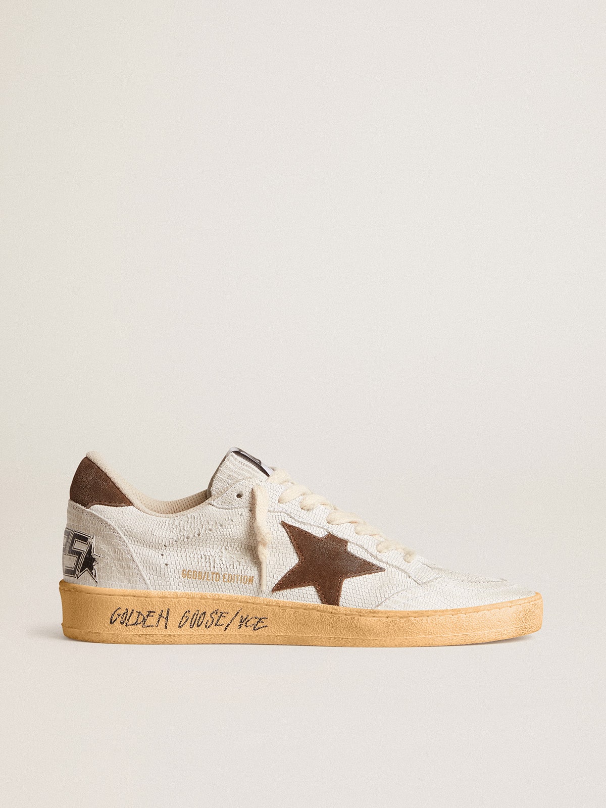 Women's Ball Star in white nubuck leather with brown suede star and heel tab