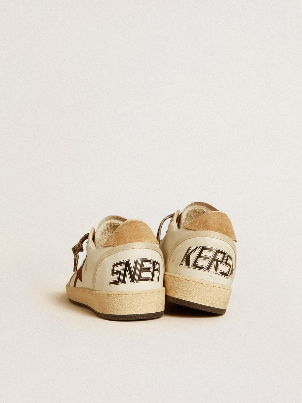 Women's Ball Star LTD with burgundy glitter star and beige suede heel tab