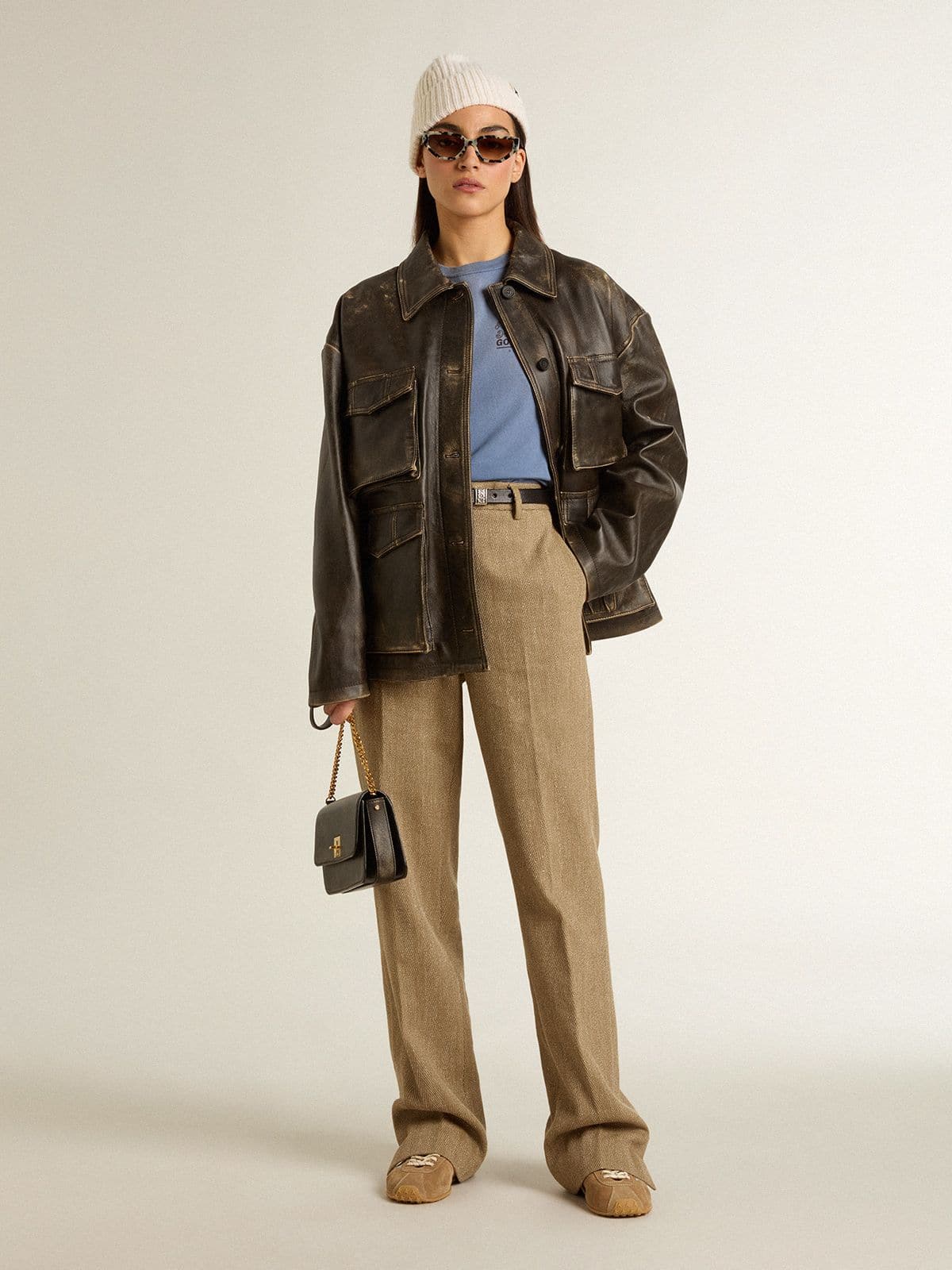 Women's aged brown nappa leather jacket