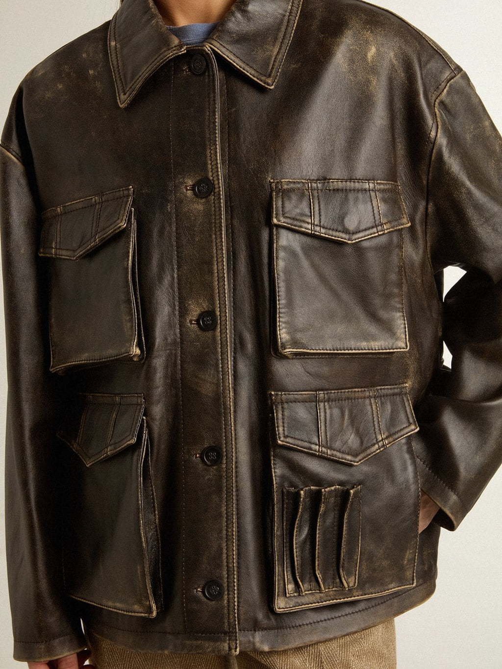 Women's aged brown nappa leather jacket