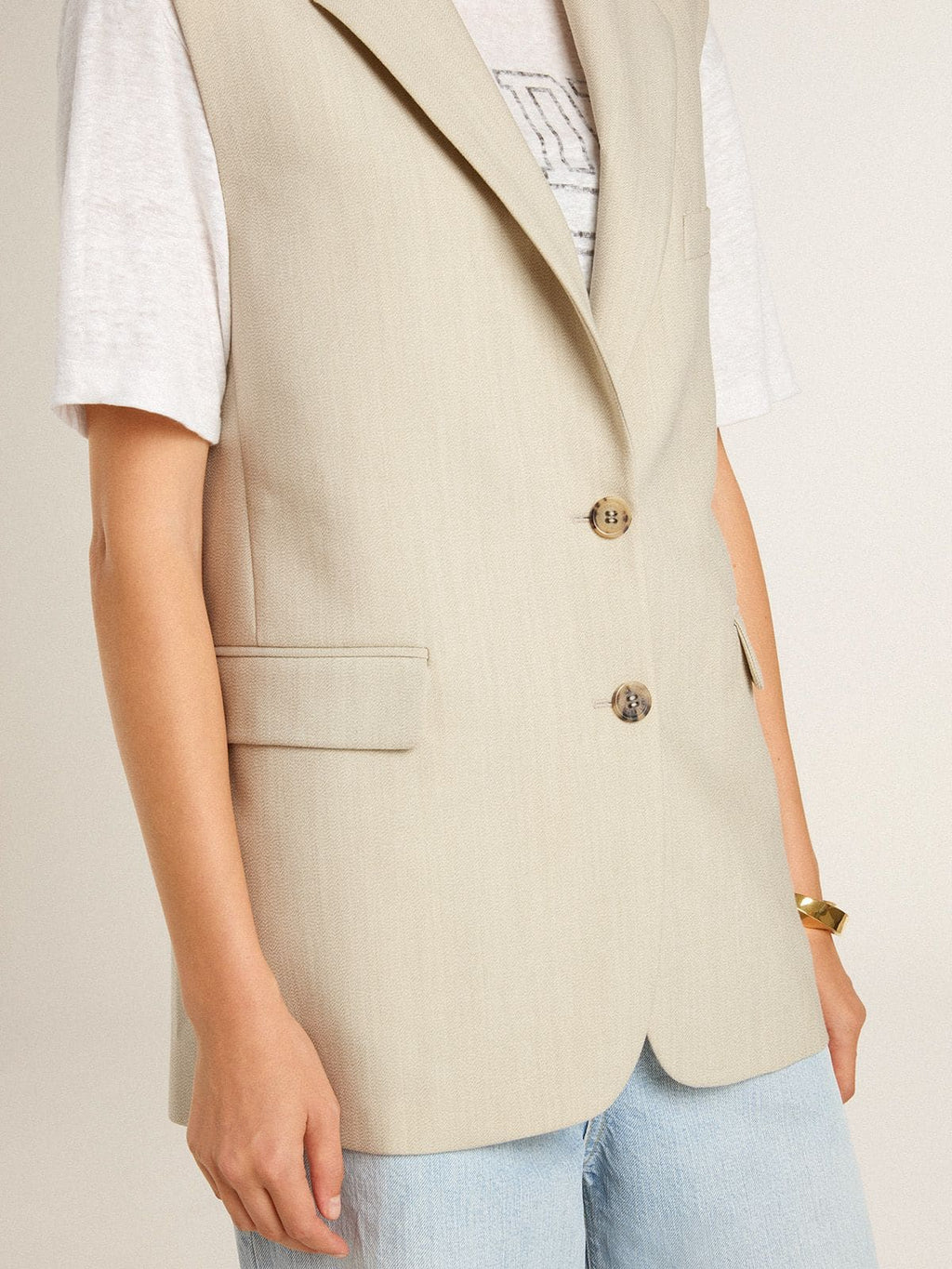 Women's khaki wool blend vest jacket