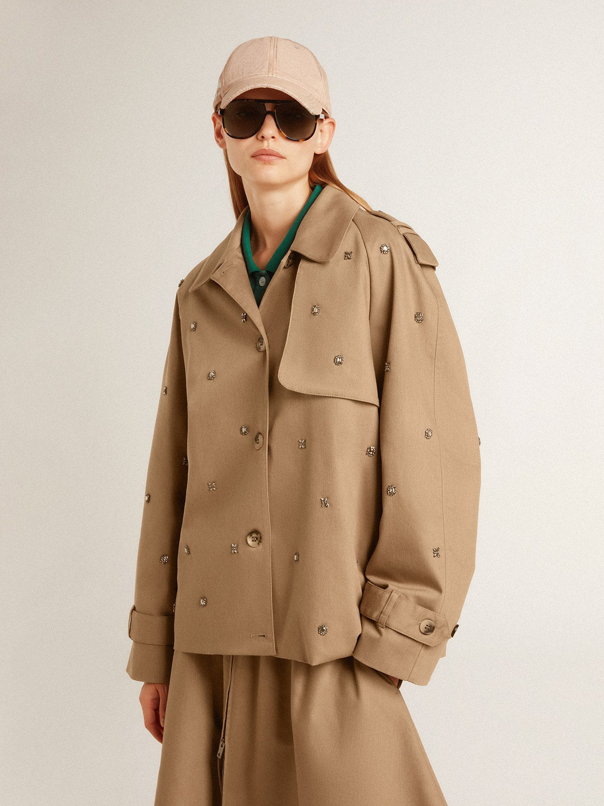 Women's oversized trench coat with crystals
