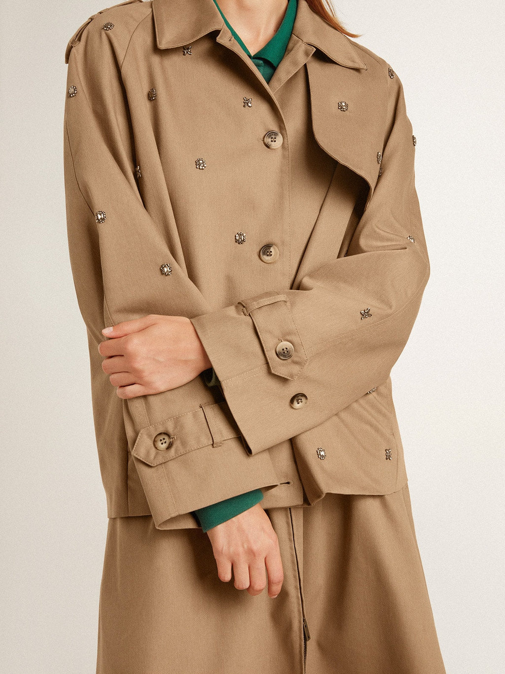 Women's oversized trench coat with crystals