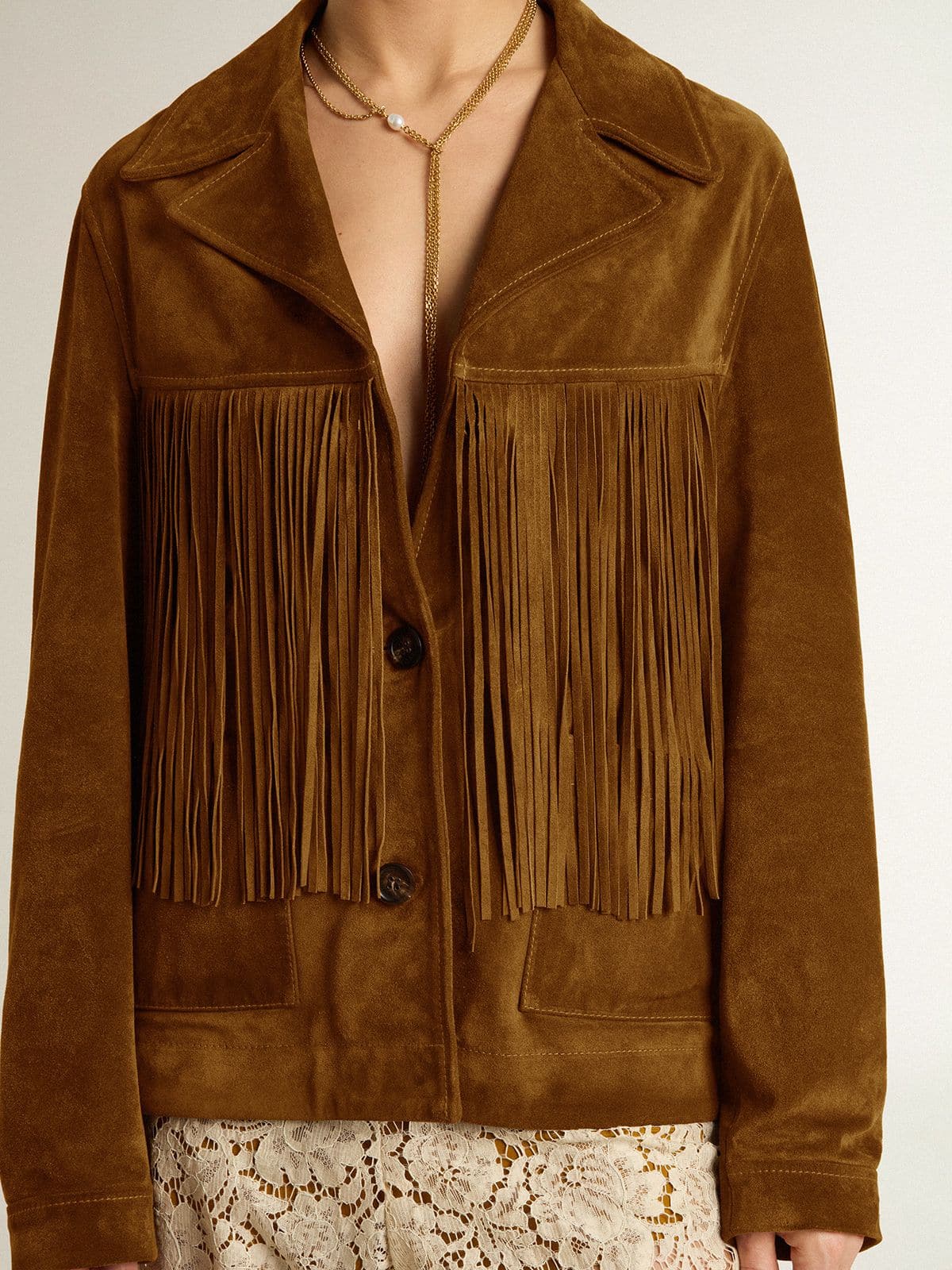Women’s tobacco-colored suede jacket women with fringes