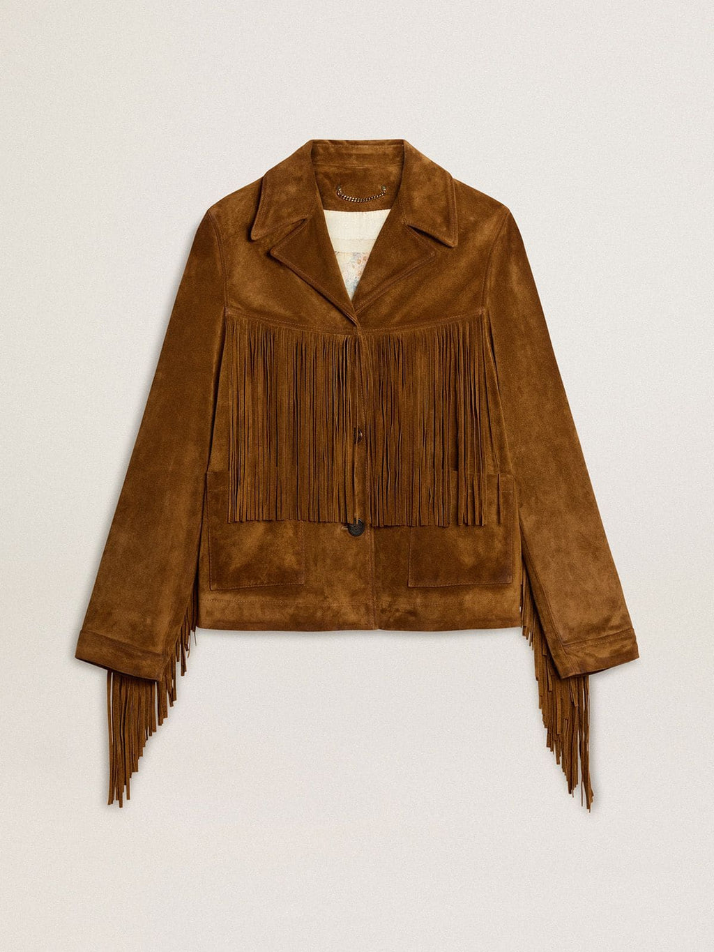 Women’s tobacco-colored suede jacket women with fringes